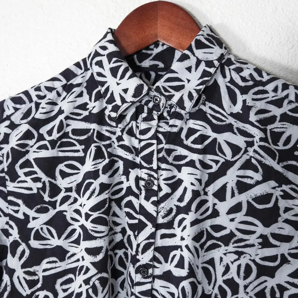 Kate Spade Shirt Dress Black White Print Size S Modernist Editorial Chic